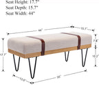 DUOMAY Industrial Modern Linen Rectangle Ottoman Bench with PU Strap and Metal Legs, Mid Century Dining Table Bench Footstool Entryway Shoe Bench for Bedroom Dining Room Living Room, Beige