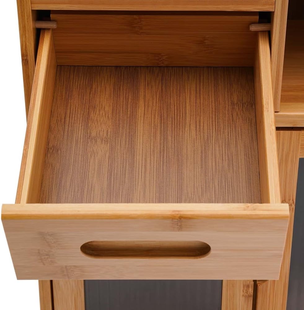 Countertop Bamboo Kitchen Pantry, 16.5*9*18.9in, Freestanding Sideboard with 2 Drawers and Clear Doors, Large Capacity Storage Cabinet for Home Kitchen Dining Living Room, Natural Wood Color
