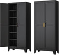 Ckzbx Metal Cabinets with Doors and Shelves, 75" H Black Storage Cabinet Pantry Cabinet Garage Cabinets for Kitchen,Living Room, Dinning Room