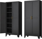 Ckzbx Metal Cabinets with Doors and Shelves, 75" H Black Storage Cabinet Pantry Cabinet Garage Cabinets for Kitchen,Living Room, Dinning Room