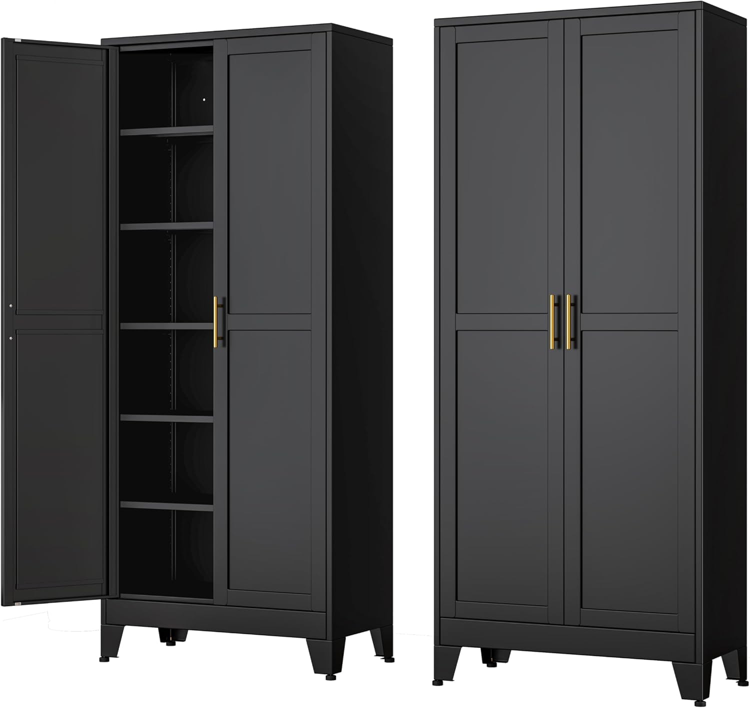 Ckzbx Metal Cabinets with Doors and Shelves, 75" H Black Storage Cabinet Pantry Cabinet Garage Cabinets for Kitchen,Living Room, Dinning Room