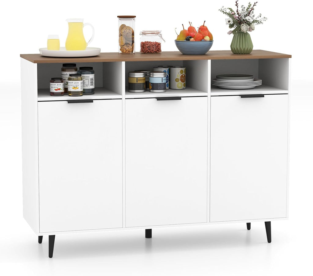 Giantex Sideboard Cabinet - 47” Buffet Cabinet with Storage Compartments, Countertop, 3 Doors Kitchen Cabinets, Modern Furniture for Living Room, Entryway, Coffee Bar (White & Natural)