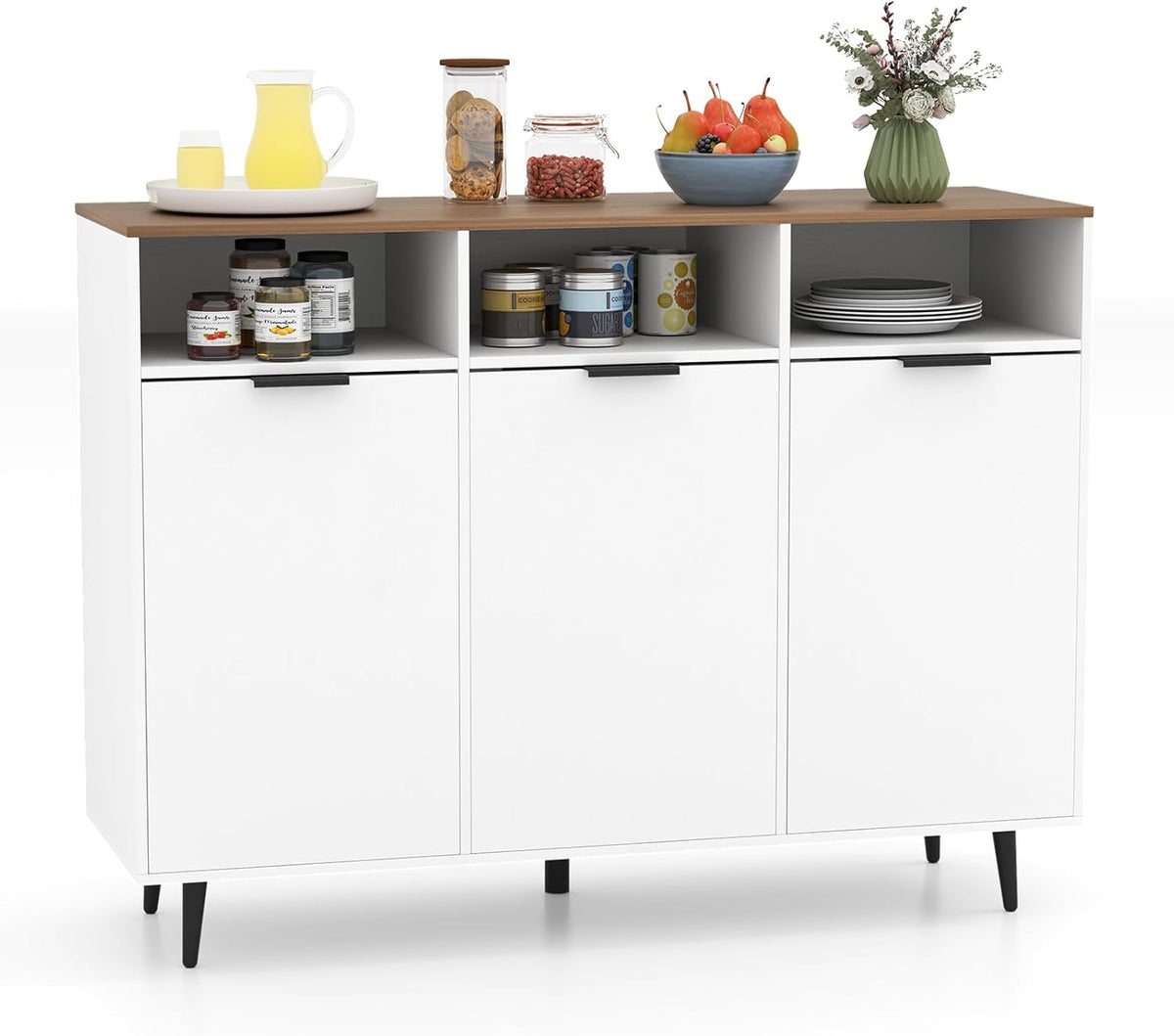 Giantex Sideboard Cabinet - 47” Buffet Cabinet with Storage Compartments, Countertop, 3 Doors Kitchen Cabinets, Modern Furniture for Living Room, Entryway, Coffee Bar (White & Natural)