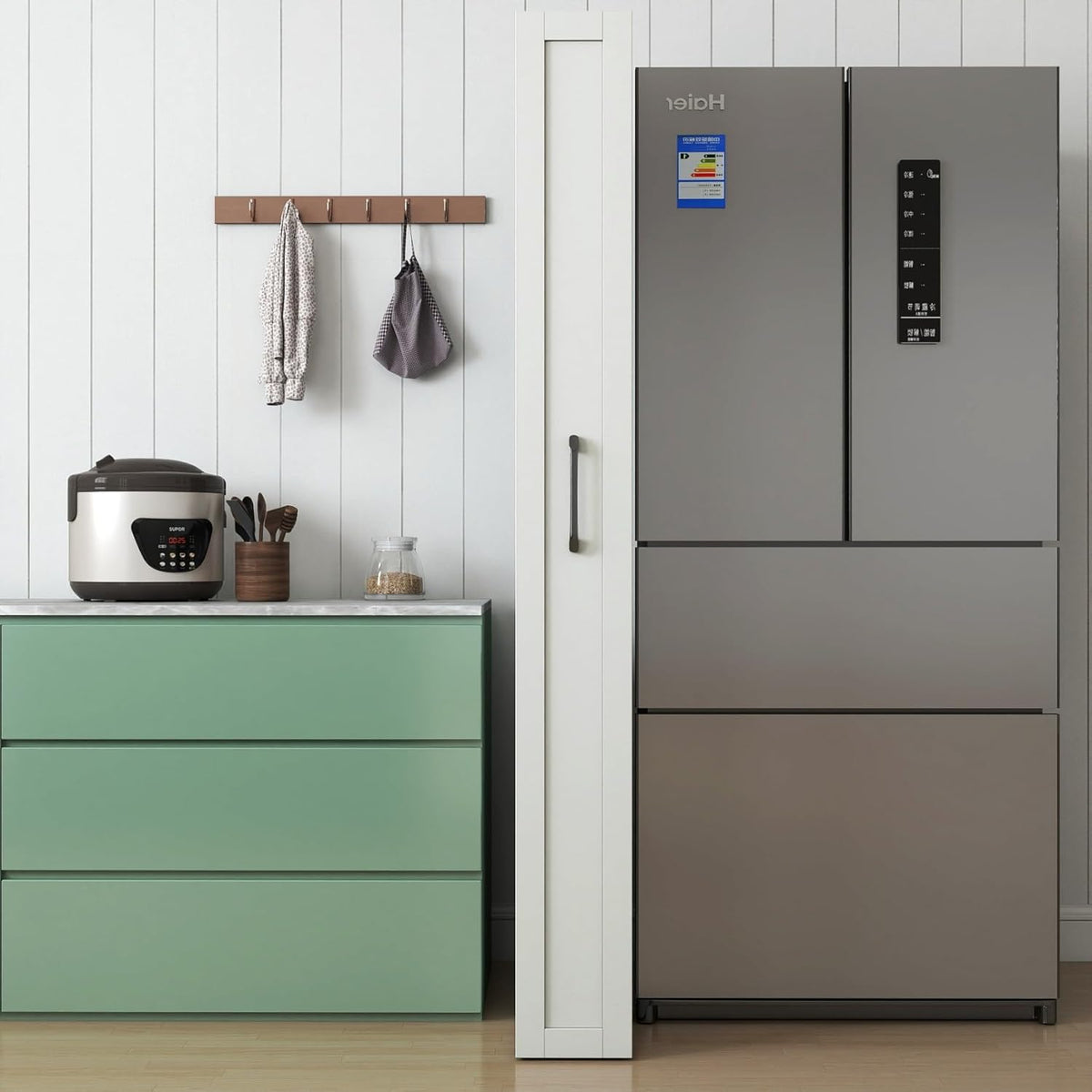 KEIKI 7 Tier Pull-Out Kitchen Pantry Storage Cabinet, Multi-Tier Single-Sided Open Shelf, Spice Rack Next to Fridge, Wood Hutch Food Pantries Cupboard for, Dining Room, Narrow Spaces