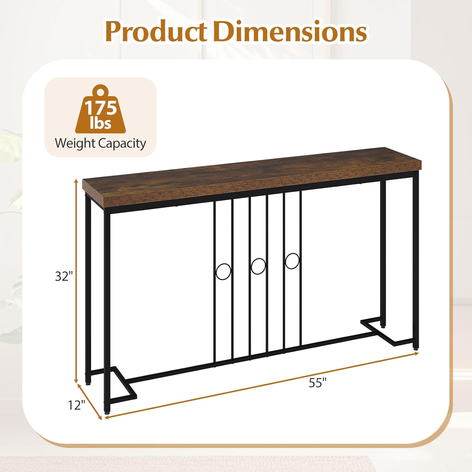 Giantex Industrial Console Table, 55" Narrow Entryway Table with H-Shaped Base & Spacious Tabletop, Behind Sofa Table for Small Spaces, Dining Room, Living Room, Bedroom, Entrance and Hallway