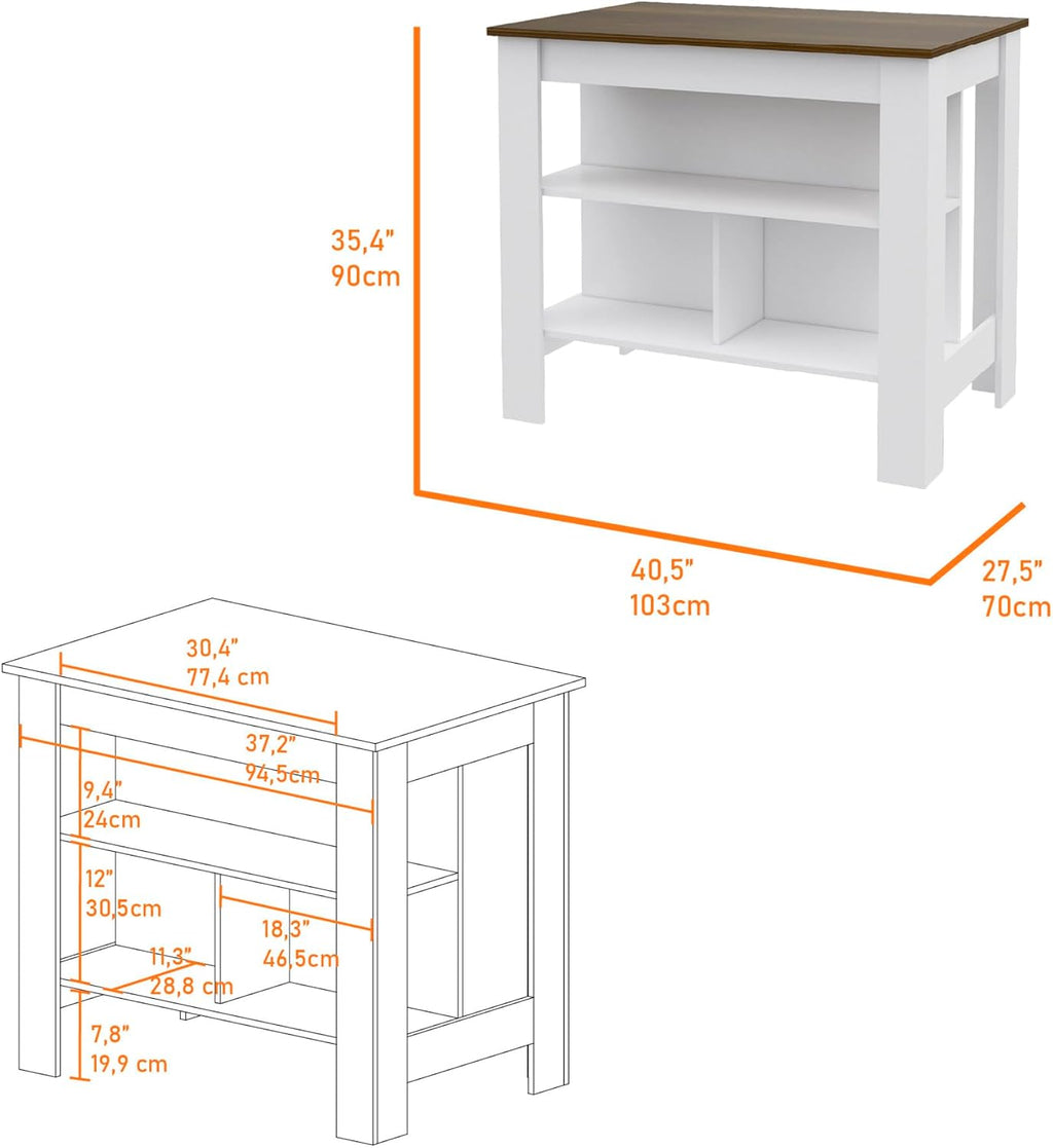 Kitchen Island with Three Concealed Shelves, Multicolor | Modern kitchen island with three concealed shelves and spacious surface