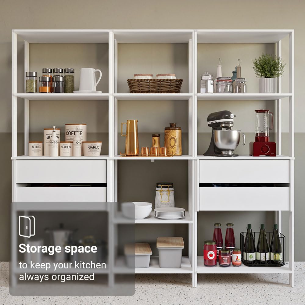 Madesa Kitchen Pantry Storage Rack with 4 Drawers and Open Shelves 78" L Multiuse Modular Cabinet for Kitchen Organization - White