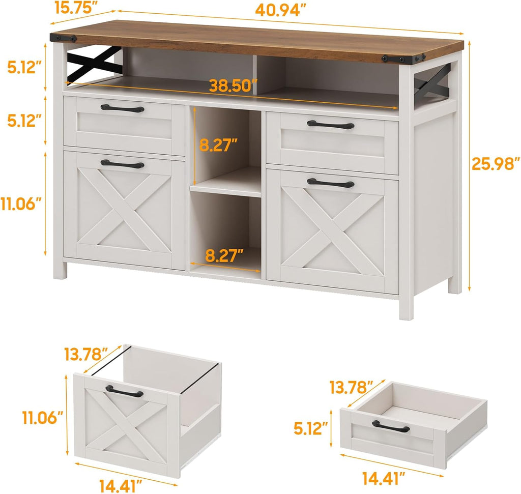 Halitaa Filing Organization Storage Cabinets 4 Drawer with Adjustable Shelf, Lateral Filing Cabinet with Open Storage Shelf for Home Office, Farmhouse File Cabinets for Hanging Files Letter/A4.White