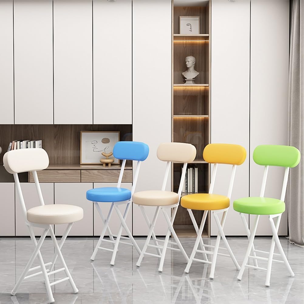 Folding Stool with Backrest, Cushioned Padded Leather Round Portable Foldable Bar Stool Chair for Kitchen(Brown)