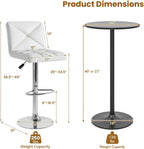 COSTWAY 3 Pieces Bar Table Set, Round Cocktail Table and PU Leather Adjustable Swivel Chairs, Modern Counter Height Furniture Set with 2 Bar Stools for Small Space, Kitchen, Office (White+Black)