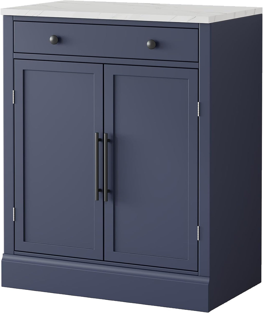 Merax Kitchen Pantry Storage Cabinet Freestanding Cupboard with Darwer, 2 Adjustable Shelves and 2 Door Shelves Coffee Bar Cabinet for Kitchen, Dining, Living Room, Blue x 2
