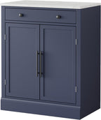 Merax Kitchen Pantry Storage Cabinet Freestanding Cupboard with Darwer, 2 Adjustable Shelves and 2 Door Shelves Coffee Bar Cabinet for Kitchen, Dining, Living Room, Blue x 2