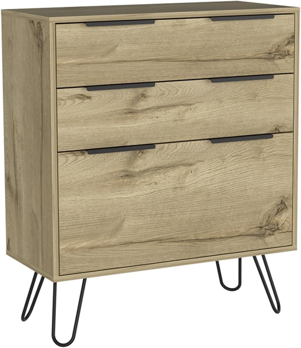 Hairpin Leg Storage, Three Drawer, Premium Panel - Light Oak,for Small Spaces