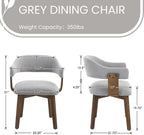 ROCITY Wooden Dining Chairs Set of 4 Modern Fabric Upholstered Dining Room Chairs with Curved Backrest and Walnut Legs for Kitchen,Living Room, Grey
