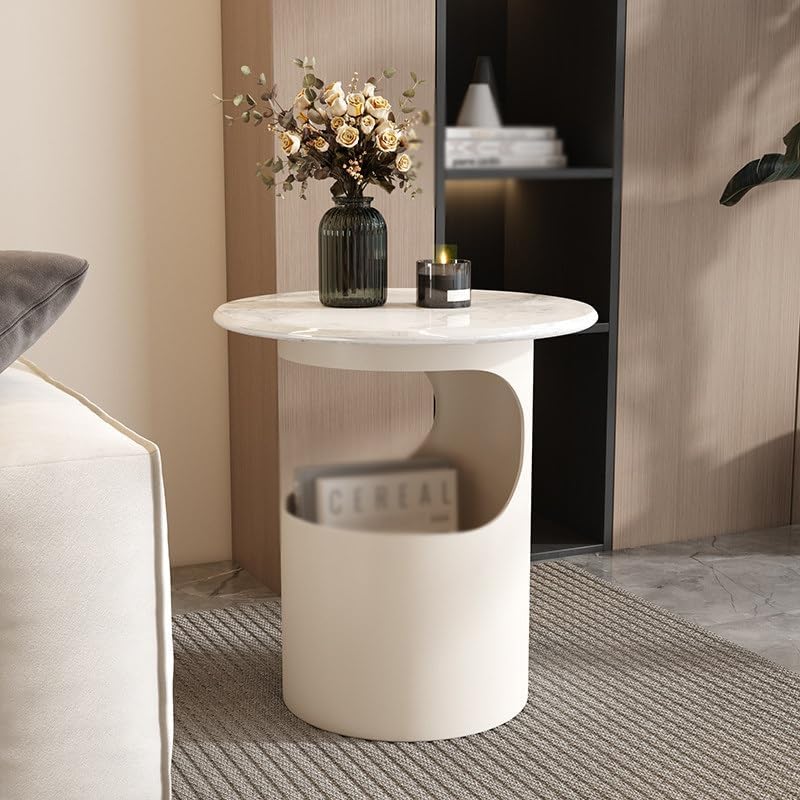 Bedside/Sofa Side Table – Micro-crystalline Stone Small Round Table for Living Room (Corner Table)