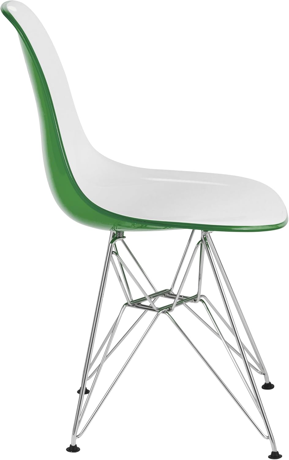LeisureMod Cresco Acrylic Dining, Modern Chrome Eiffel Base and Curved Back Design, Ergonomic and Lightweight Accent Side Chair for Mid-Century Home, Kitchen, and Café (White Green, Singles)