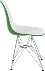 LeisureMod Cresco Acrylic Dining, Modern Chrome Eiffel Base and Curved Back Design, Ergonomic and Lightweight Accent Side Chair for Mid-Century Home, Kitchen, and Café (White Green, Singles)