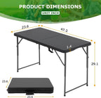 HKLGorg Folding Table, Heavy Duty Plastic Folding Utility Table Indoor Outdoor, Party Dining Tables Easy to Assemble with Lock Function (Black, 4 FT)