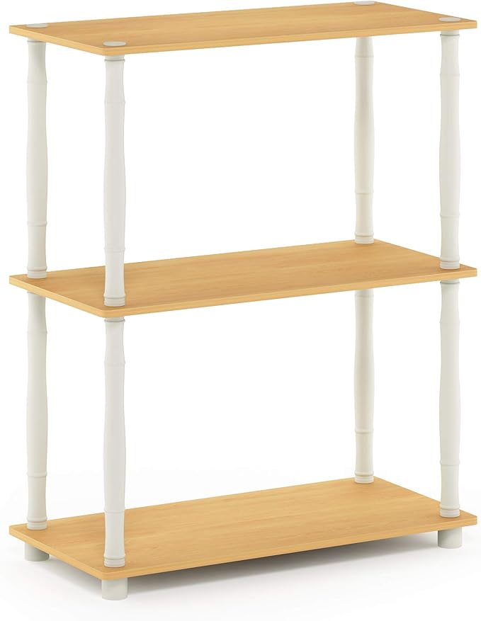 Furinno Turn-N-Tube 3-Tier Compact Multipurpose Shelf Display Rack with Classic Tube, Beech/White