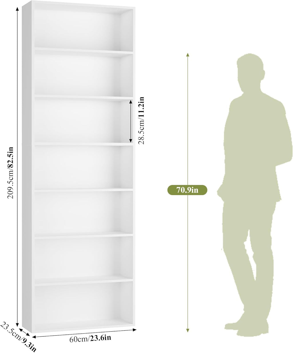 FACBOTALL 82" Tall Bookshelf, 7-Tier Open Shelves Bookcase, Freestanding Display Storage Shelves, Tall Bookcase Home Decor Furniture for Home Office, Living Room, Bedroom, White