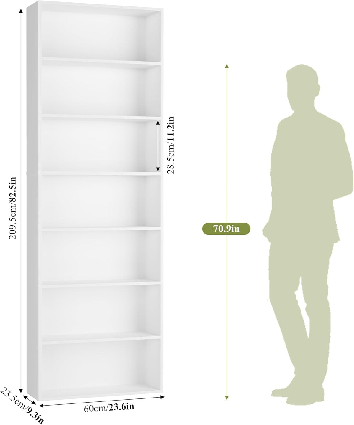 FACBOTALL 82" Tall Bookshelf, 7-Tier Open Shelves Bookcase, Freestanding Display Storage Shelves, Tall Bookcase Home Decor Furniture for Home Office, Living Room, Bedroom, White