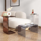 C-Shaped Acrylic End Table, Clear Side Table, Minimalist Rectangle Coffee Table, Small Nightstand for Living Room(Brown,60cm/23.6in)