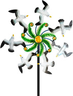 Seagull Wind Spinners - 39" Ocean-Themed Metal Wind Sculptures Garden Stake Art, 13.5” Windmill Yard Kinetic, Outdoor Decor for Patio & Lawn - Metal Beach Sculpture with Seagull Design