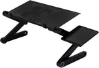 360-Degree Rotation Multifunctional Portable Folding Table with Fan & Mouse Black
