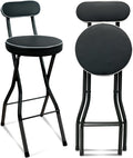 UWEAR 1 PCS Folding Bar Stool with Back, Tall Foldable Stool Seat Padded Portable Stools Counter Height Foldable Stools Chairs Collapsible Stool for Adults Kitchen Island (Black)
