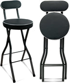 UWEAR 1 PCS Folding Bar Stool with Back, Tall Foldable Stool Seat Padded Portable Stools Counter Height Foldable Stools Chairs Collapsible Stool for Adults Kitchen Island (Black)