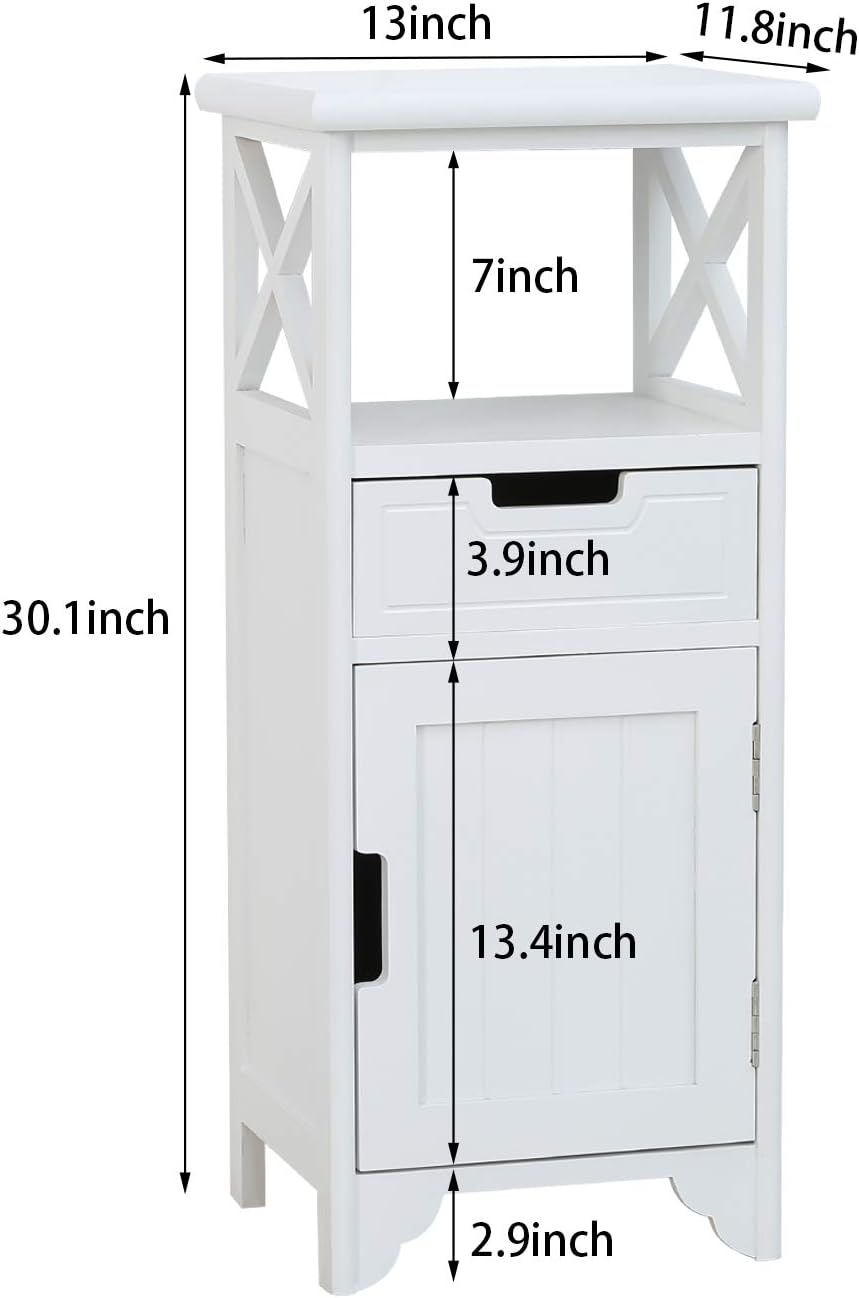 30" High Fully Assembled Nightstand with Drawer and Doors,Solid Wood,White | 30Inch Height Pre-Assembled Side End Table, No Assembly Bathroom Cabinet, Open Shelf, Slim Floor Standing Storage Cabinet