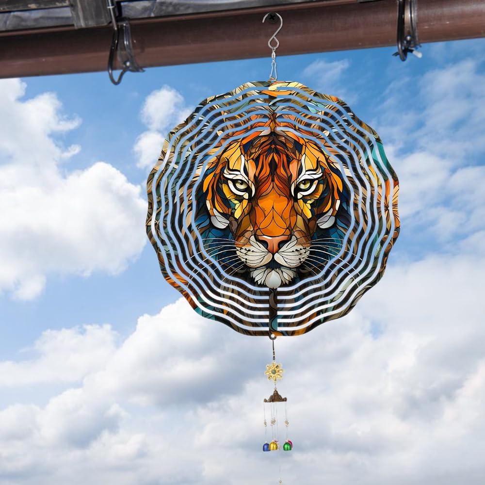 Metal Tiger Wind Spinner Gift for Boy Girl Kids Colorful Tiger Hanging Wind Spinner for Outdoor Garden Decor Animal Wind Sculptures for IndoorOutside Lawn Yard