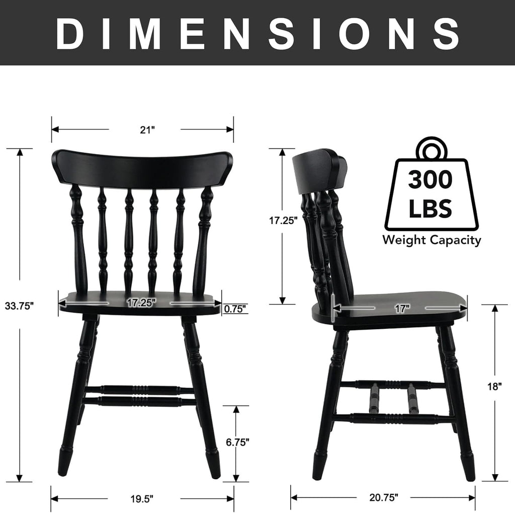 chairus Vintage Black Dining Chairs Set of 6, Farmhouse Windsor Wooden Dining Room Chairs with Turned Spindle Back & Legs, Traditional Colonial Armless Side Kitchen Chairs