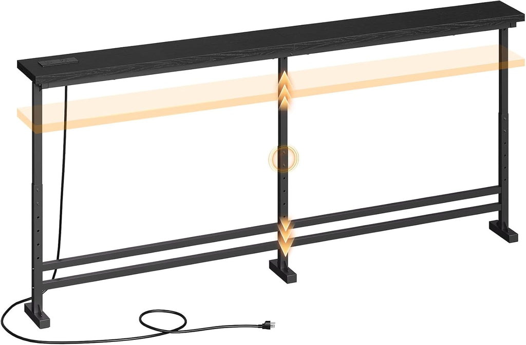 YATINEY 78.7" Console Table with Adjustable Height (27.6"-35.4") and Power Outlet, Skinny Behind Couch Table, Narrow Long Sofa Table for Living Room, Hallway, Entryway, Black CT09UBB
