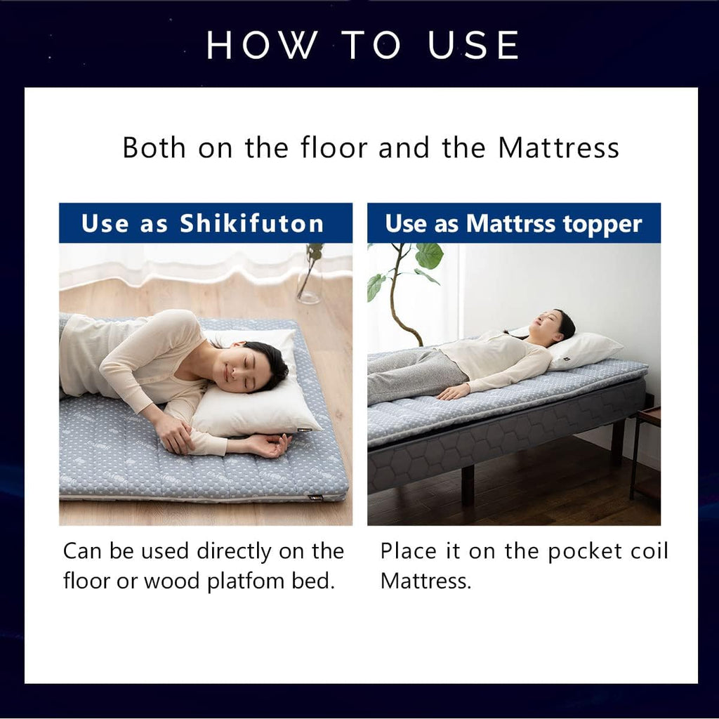 EMOOR Foldable Hybrid Futon Mattress, High-Resilience Urethane Foam 150N with Washable Padded Cover, Twin, Tatami Floor Sleeping Mat Pad Topper, Gray