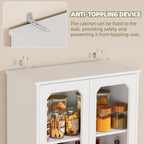 White Kitchen Pantry Cabinet, 78.7" Tall China Cabinet with Glass Doors and Adjustable Shelves, Wooden Display Cabinet for Dining, Living Room, White (Large, 31.5" W)