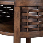 Pemberly Row 3 Piece Round Cocktail and End Table Set, Brown Oak Finish, Rubberwood and Oak Veneer, Basketweave Design, Compact Living Room Furniture Set, Includes Round Coffee Table and 2 End Tables