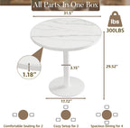31.5'' Tulip Table, Round Pedestal Dining Table with Sintered Stone Tabletop, White Aluminum Alloy Edge & Base, Bistro Table for 2-4 Person for Kitchen/Cafe/Small Spaces/Restaurant (Snow Peak Marble)