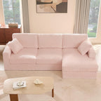 GOSUHI 113" L-Shaped Cloud Couch, Modular Sectional, Deep Seats, Pink | Pocket Spring Cushions, Oversized 3-Seater, Right Facing Chaise, Corduroy Upholstery Couches for Living Room