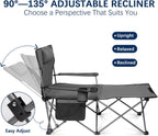 apollo walker Reclining Beach Chair, Adjustable 90-135° Backrest Camping Lounge Chairs for Adults, Folding Chair with Foot Rest & Detachable Pillow - Standard 6-Leg, Grey
