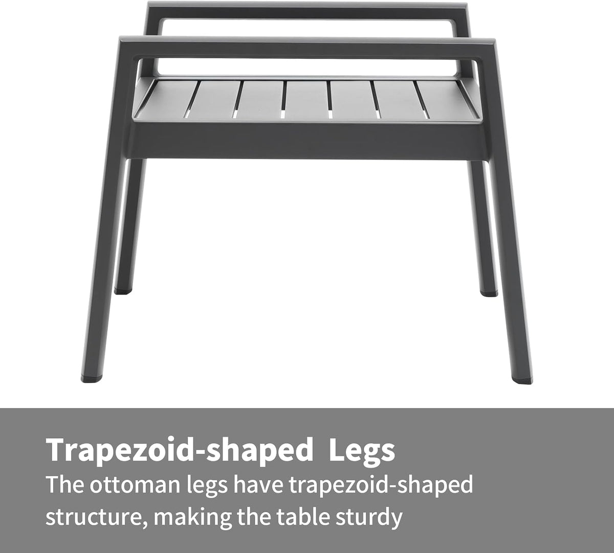 Outdoor Patio Ottoman Set of 2 Outdoor Footrests for Patio Outdoor Aluminum Ottomans and Footstools with Grey Cushions, Dark Grey Frame