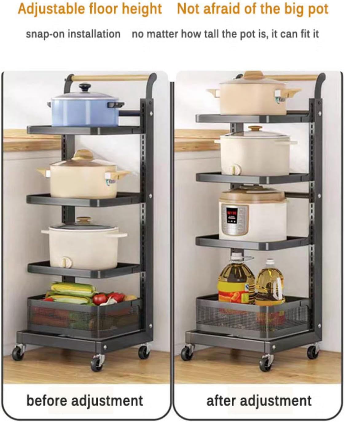 Kitchen Pan Storage Rack with 3 Pan Stands 2 Boards and 1 Basket Cupboard nizer for Hot Saucepans