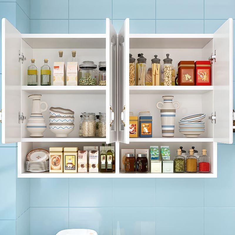 Wall Mounted Kitchen Pantry Storage Cabinet, White Narrow Sideboard Hanging Cabinet Organizer for Bottle, Dish, Bowl, Dining Room, Kitchen, Bathroom (47" L x 12" W x 31.5" H)