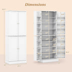 Giantex Kitchen Pantry Cabinet, 65.5" Tall Kitchen Hutch w/8-Tier Storage Cabinet, 16-Tier Door Shelves & Adjustable Shelves, 4-Door Freestanding Buffet Sideboard for Dining Room, Living Room, White