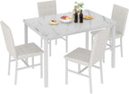Hooseng Dining Room Table Set 5 Piece Dining Table Set Marble Dining Table 4 Chair Dining Table Set for Kitchen Living Room Breakfast Small Spaces (White)
