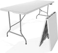 6 FT Folding Picnic Table Easy to Fold and Store, Foldable Table for Camping Picnic Dining Party Kitchen Outdoor Indoor with Carrying Handle, White