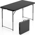 SKONYON 4 Foot Folding Table Heavy Duty Portable Fold-in-Half Plastic Utility Table Small Indoor Outdoor Adjustable Height Card Table with Carrying Handle, Camping and Party, Black