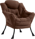 Furlide Lazy Chair for Living Room, Modern Accent Chairs with Armrests, Dark Brown Armchairs with Side Pocket, Cozy Lazy Sofa for Reading, Balcony, Bedroom, Dorm, Small Spaces