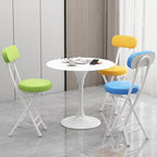 Folding Stool with Backrest, Cushioned Padded Leather Round Portable Foldable Bar Stool Chair for Kitchen(Light Brown)