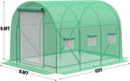 Greenhouse with Watering System, 12x7x7 Outdoor Greenhouse with 6 Mesh Windows and 1 Door, Easy Water and Irrigate Plants Green House (Green, 12x7x7 ft w/ Irrigation System)